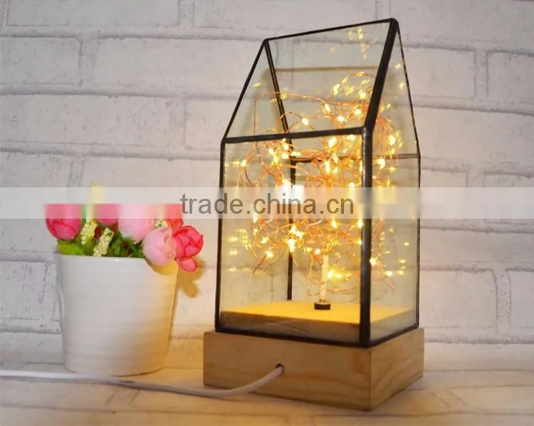 Creative DIY House Design Fireworks Silver Flower Glass House Atmosphere Night Light, Decorative Table Bedroom Warm Night Light