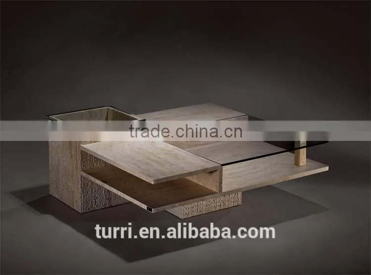 Luxury glass travertine coffee table,Living room furniture design tea table