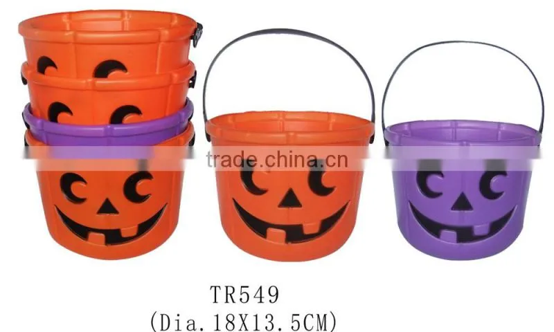 Portable with handle plastic halloween pumpkin shape bucket
