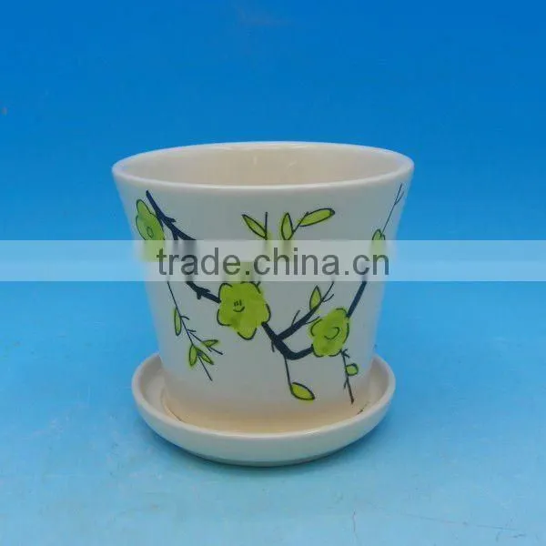 plum blossom printing Ceramic planters with saucer