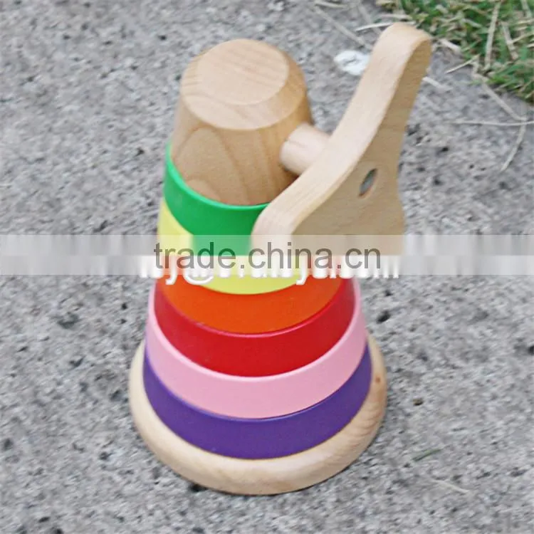 Best design colorful rainbow tower wooden baby stacking toys W13D110