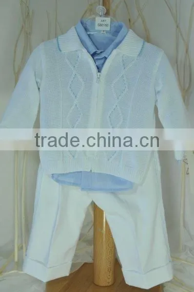 Baby wear baby sweater, kid boy white knitted zip pullover warm sweater
