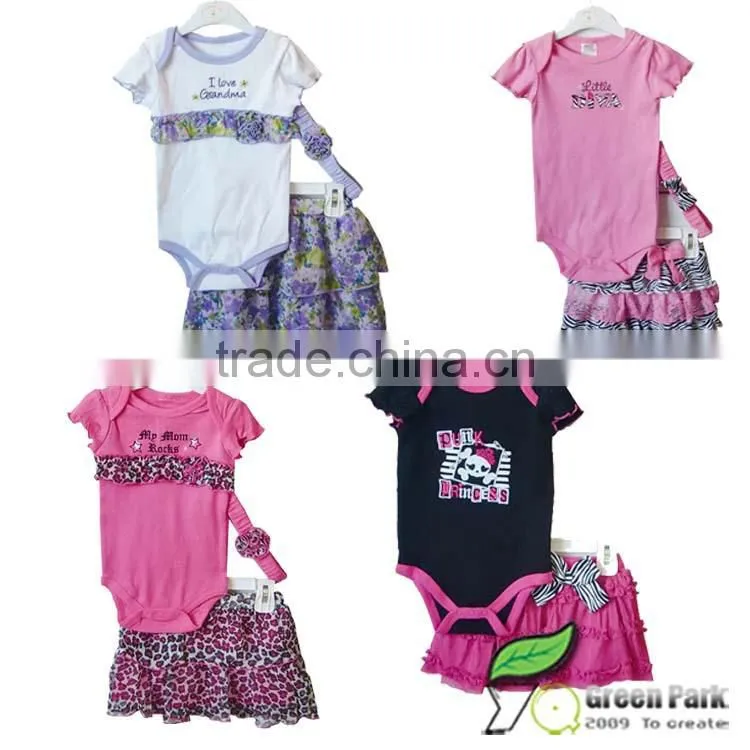 infant hot pink rompers+leopard tutu skirts+hairband 3pcs clothing sets baby suits kids outfits