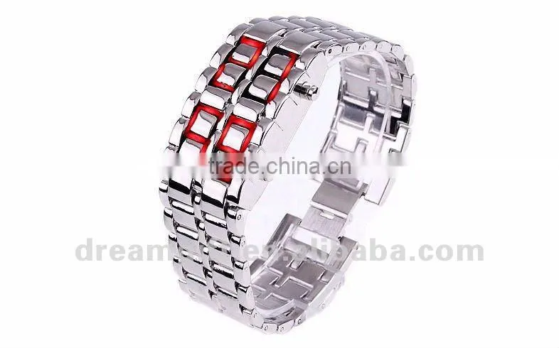 hotsale LED watch iron samurai lava style led watches black and silver color
