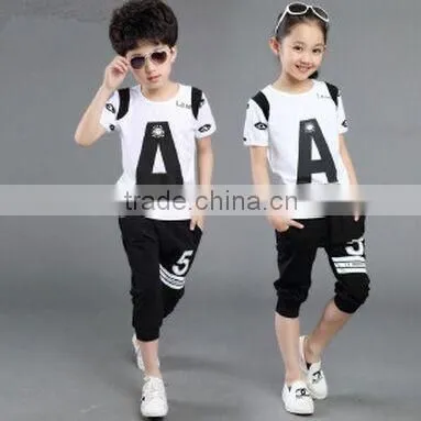 boys and girls letters printed two-piece sports suits for summer