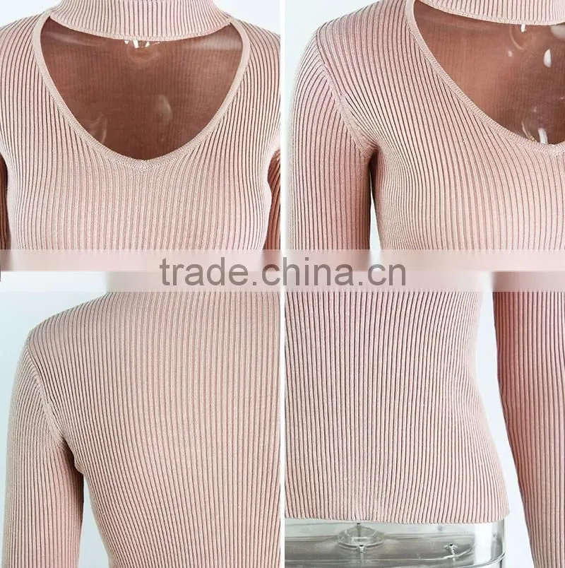 Elegant halter knitted sweater Autumn winter white short pullover women tops Slim v neck black jumper casual pull femme