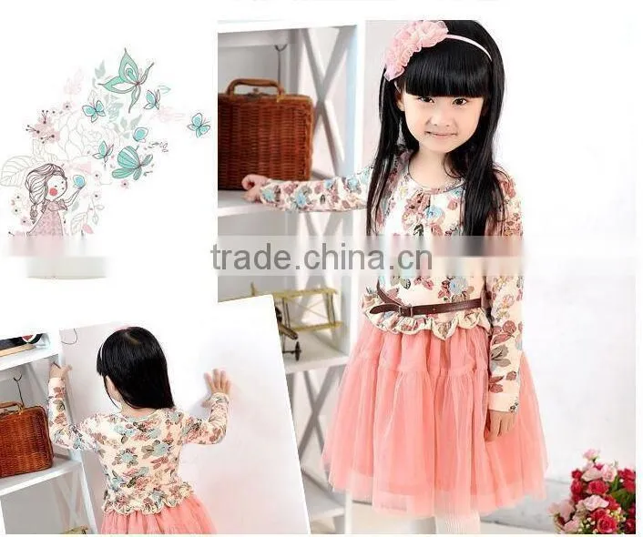 Free shipping new Girls Baby Kids Toddlers Summer Floral Print dress Bow sleeveless long sleeve Tutu Dress children's clothing