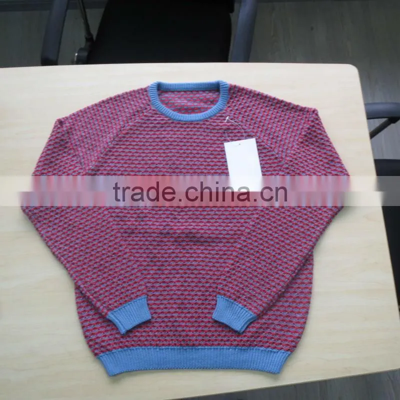 New season 2014 purple body with blue neck ribs pullover casual men knitted sweater men