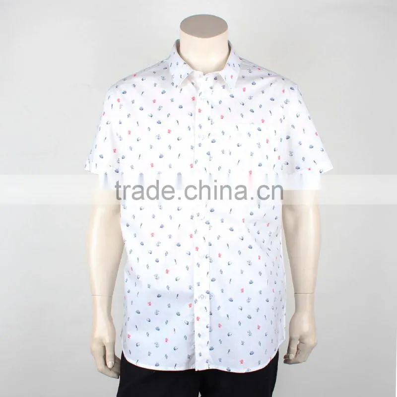 Short sleeve white mens cotton printed shirts