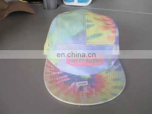 Custom Design Tie Dye Hats 5 Panel Hat with Woven Label