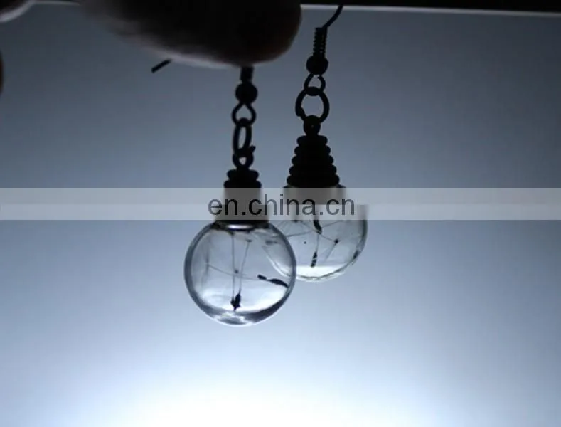 Hot sell glass ball dandelion seeds vintage flower metal plant pendant unique earrings
