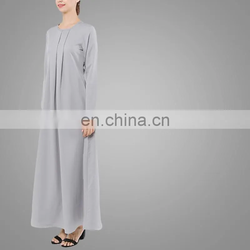 Muslim Women Long Dress Front Pleated Grey Dress Islamic Clothes