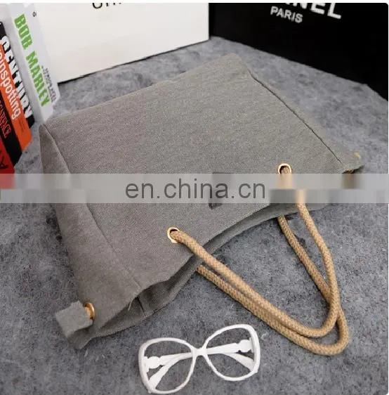 Korea Fashion Shoulder Bag Linen Cotton Ladies Handbag With Hemp Rope In Stock