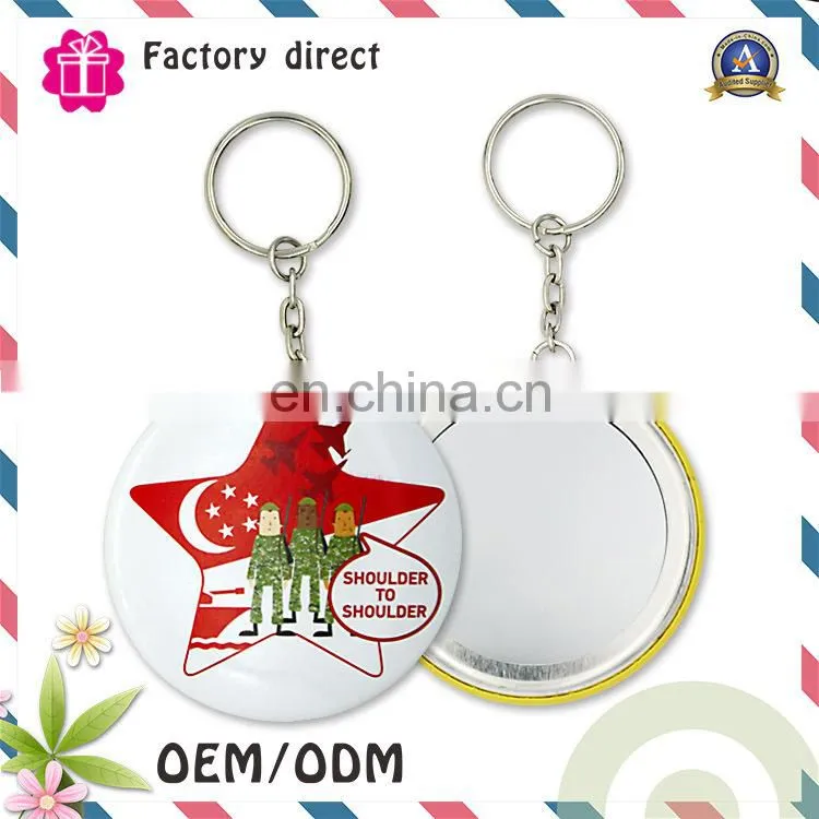 round shape cheap Eco-friendly custom metal keychain with mini size mirror