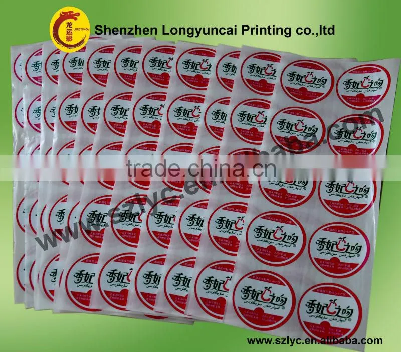 hot sales customized food fancy adhesive label sticker