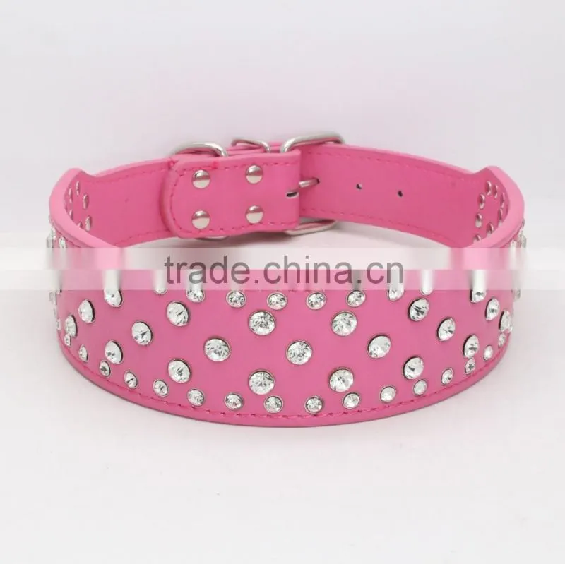 Manufacturer selling big diamond imitation leather pet collar beautiful dog collar