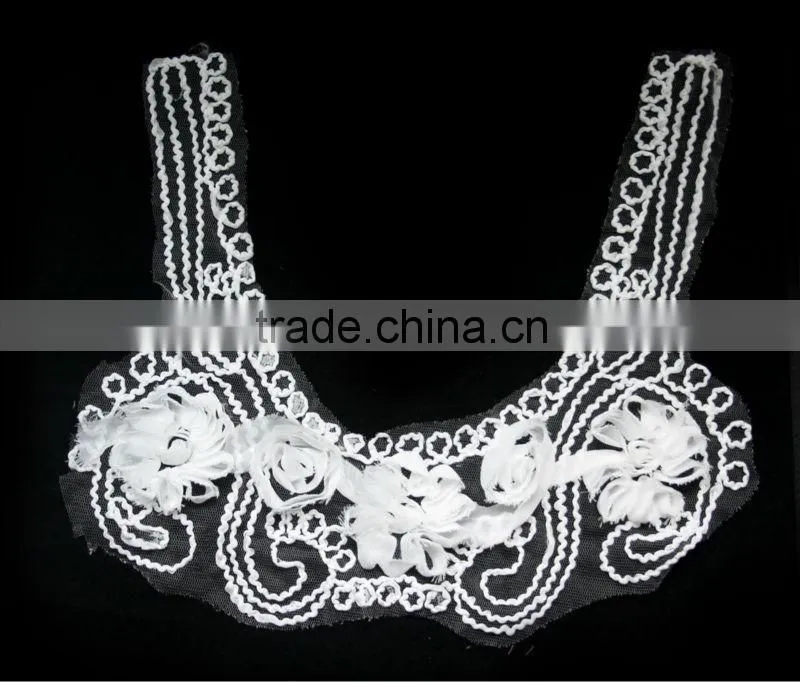 Sexy V-shape white flower fabric women blouse collar