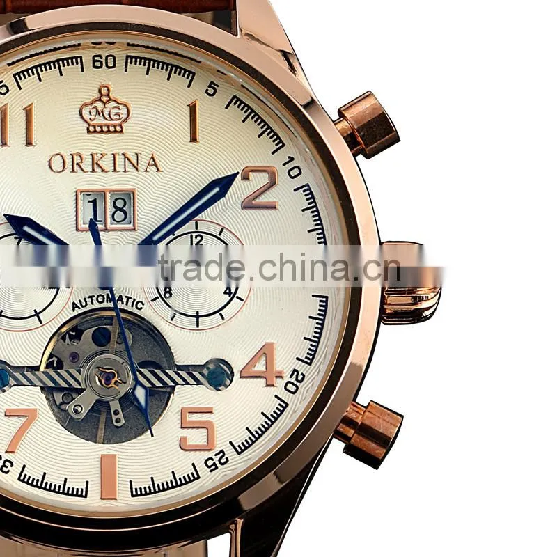 Tourbillon Skeleton Men Wrist Watch Rose Gold Men Automatic Mechanical Watch WM374