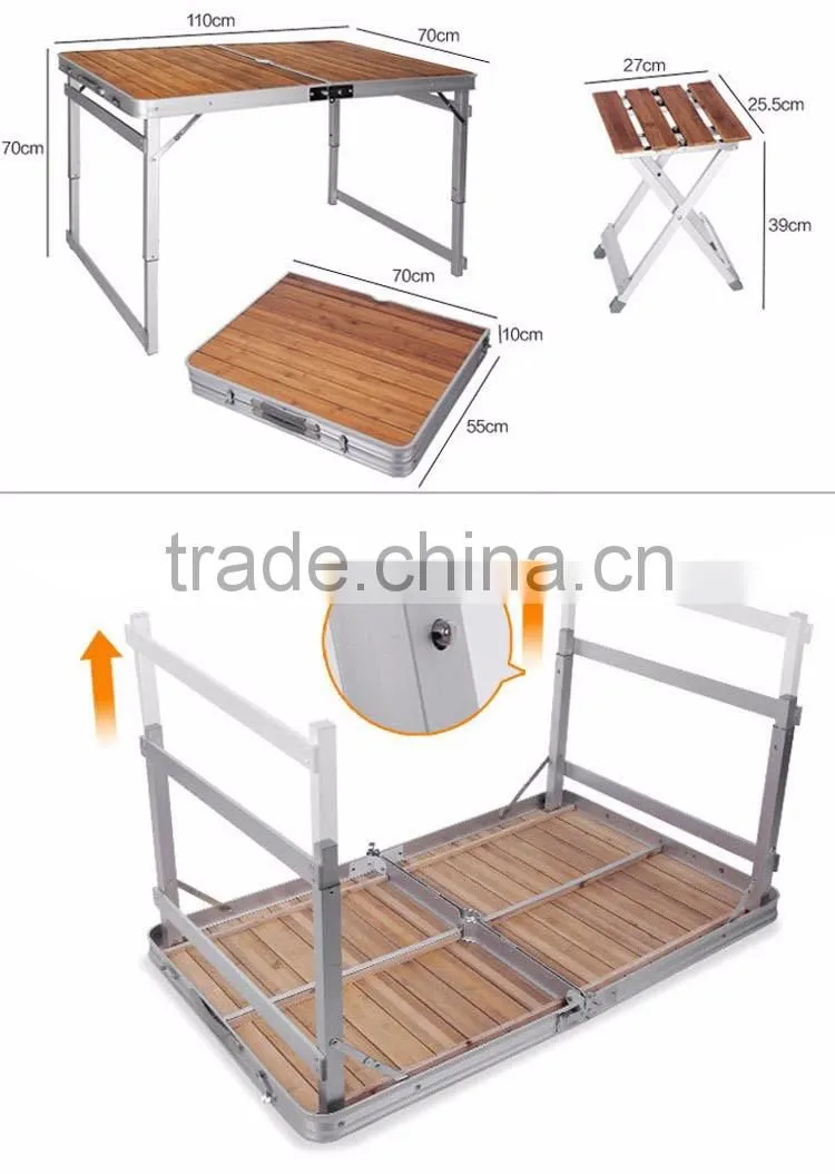 Wood Aluminium Folding Table Portable Camping Patio Folding Outdoor Table Chair
