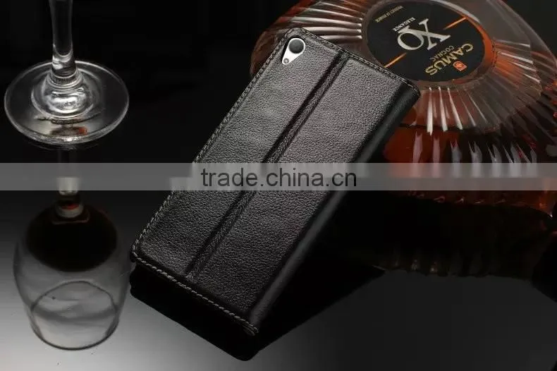 DLS Litchi Grain Genuine Leather Flip Case for Sony Z5 Plus Wallet Cover Case with Card Slot MT-5195