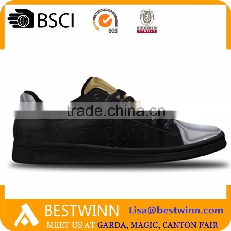2016 Italian newest casual shoes fashion golden cup toe design shoes hot sale metal PU shoes