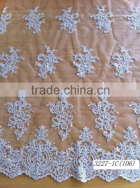 White bridal embroidered tulle lace fabric