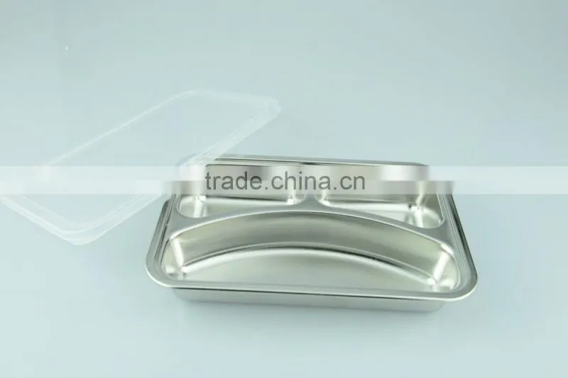 Deep stainless steel food contain tray/food tray with 3 compartments with high quality