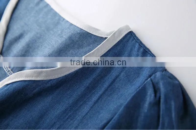 2015 Casual Women Newest Denim Dress High Qality Sleeveless Ladies fashion Denim Dress With flower
