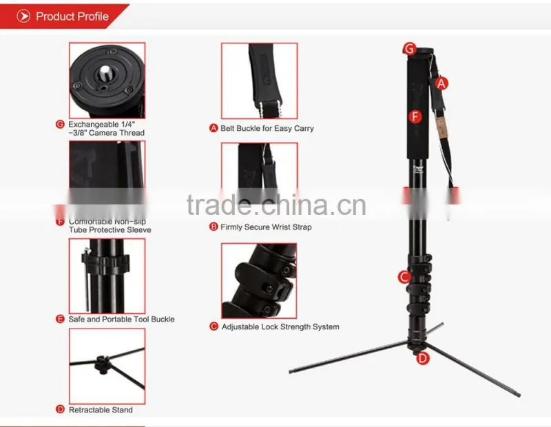 Kingjoy Qualified Aluminum Flip Lock 3 feets Versatile Professional Monopod MP408FL