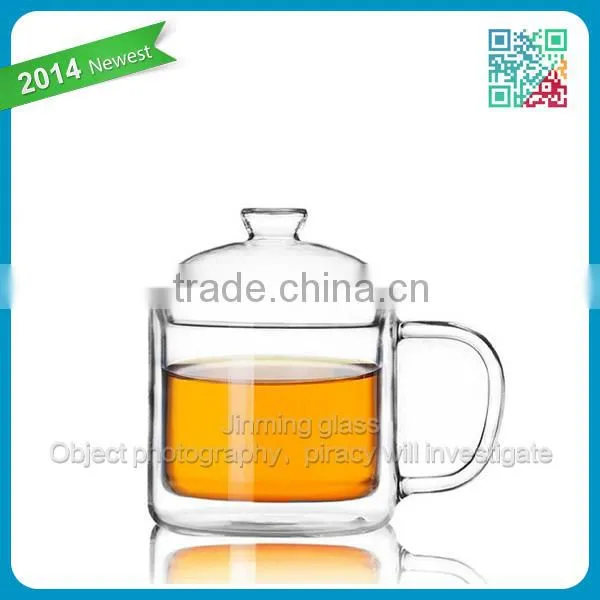 Bok gift co double wall tea glass double wall glass cup with lid double wall glass cup with handle