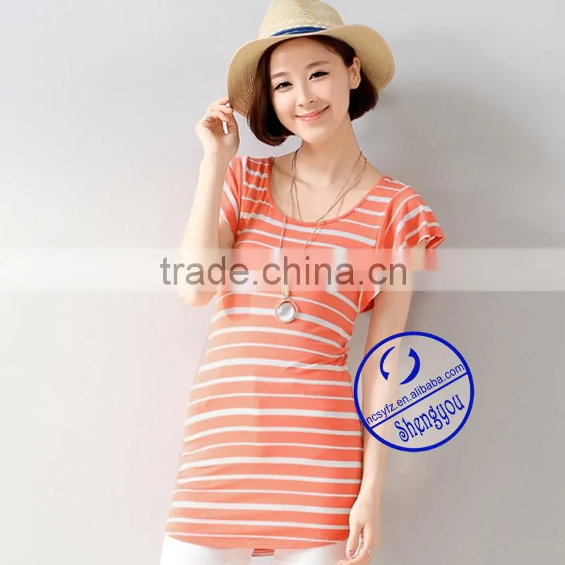 2015 China supplier custom women yarn dyed longline t shirts wholesale