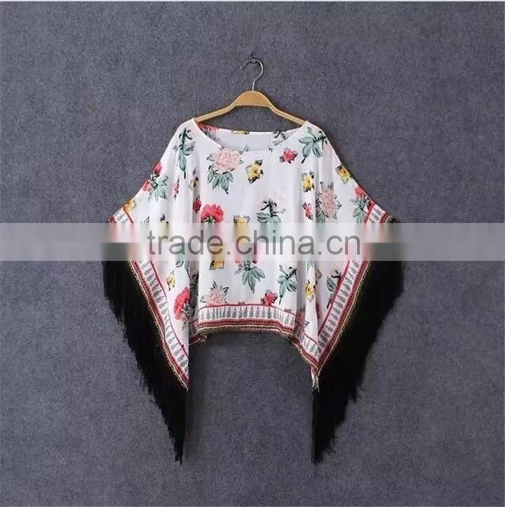 Customaize Elegant Design Sleeves With Tassel Ladies Tunic Top Wholesale