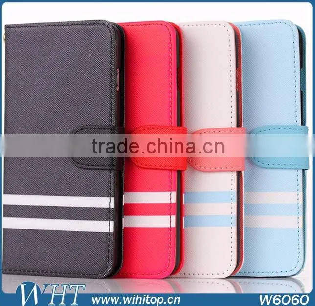 Case For iPhone 6 Plus Wallet Leather Case + Strips Color Mix Design With Card Slots PU Leather
