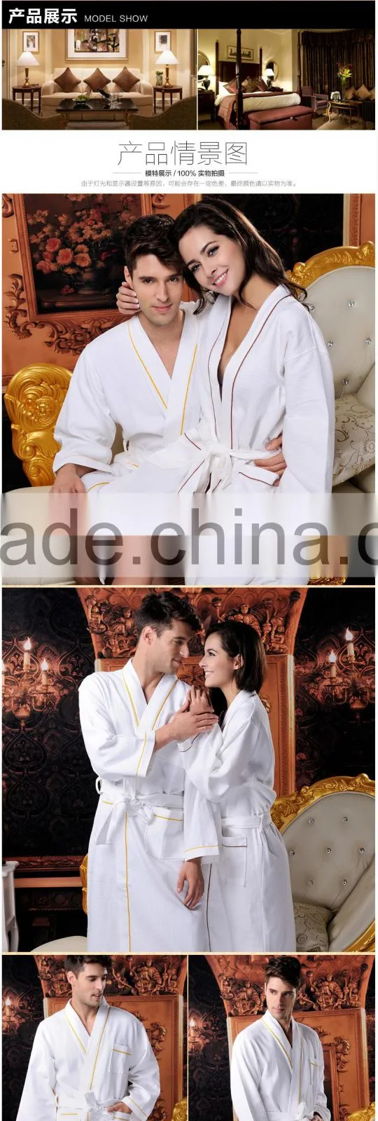 Organic cotton terry cloth bathrobe bamboo bath robe for hotel