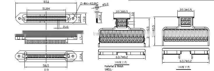 57 Series Centronics Connector 50 pin RJ21 Cable Champ Female Solder Type Receptacle Socket with All Plastic Cover