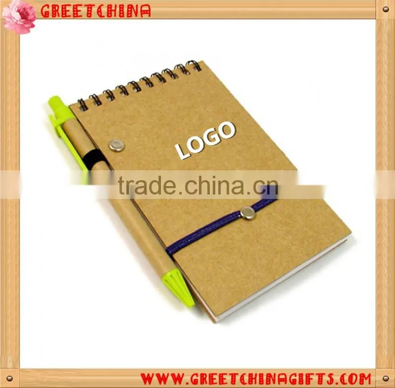 Cheap spiral kraft paper notebook with pen