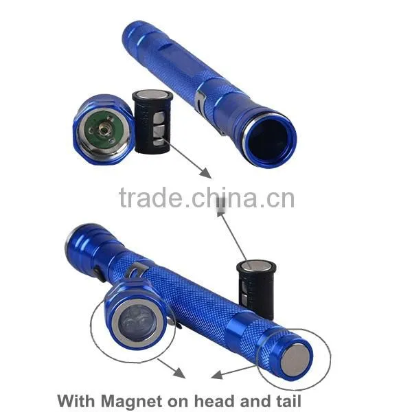 Magnet telescopic Extendable Torch 3 LED Pick Up Torch Aluminum alloy Flexible Torch
