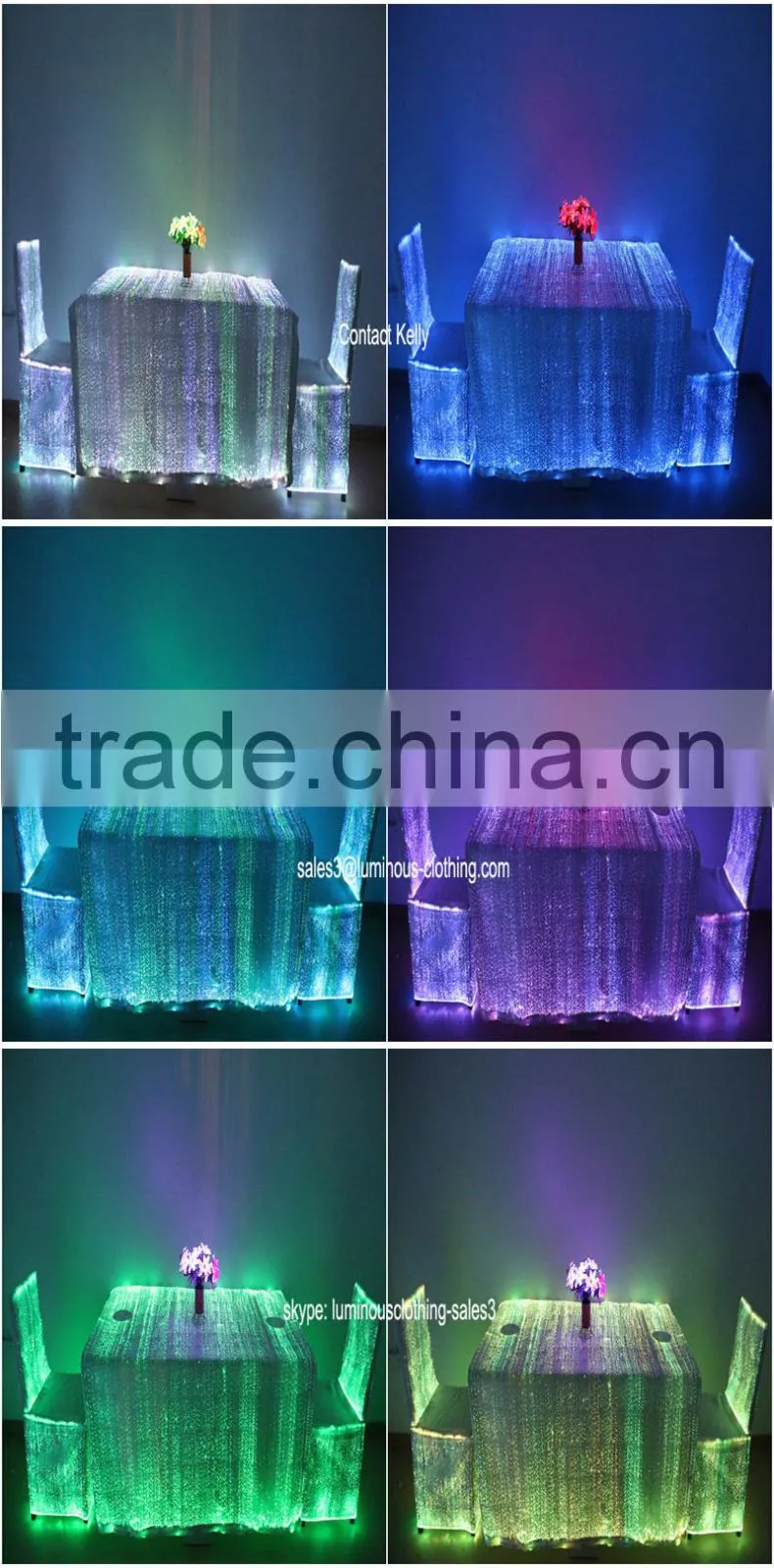 2015 optic fiber Luminous led lighted table cloth for wedding
