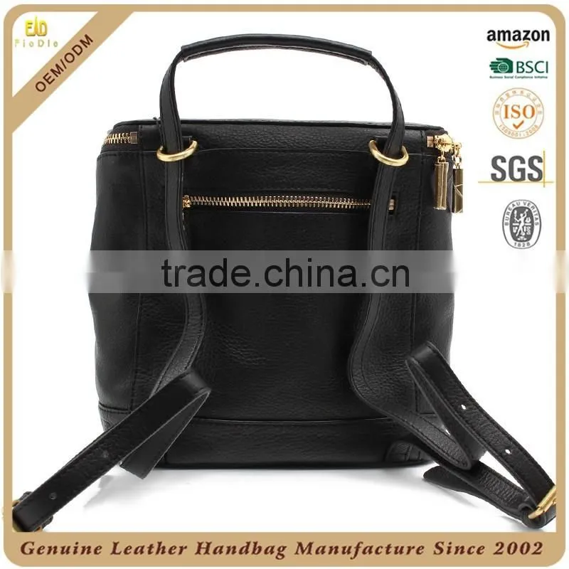 CSS1663-001 Good quality cow leather high school backpack bag Black traveling zipper bag Alibaba china multi-purpose backpack