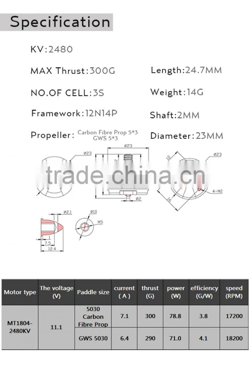 Brushless RC Motor MT1804 for Mini QAV250 Quadcopter