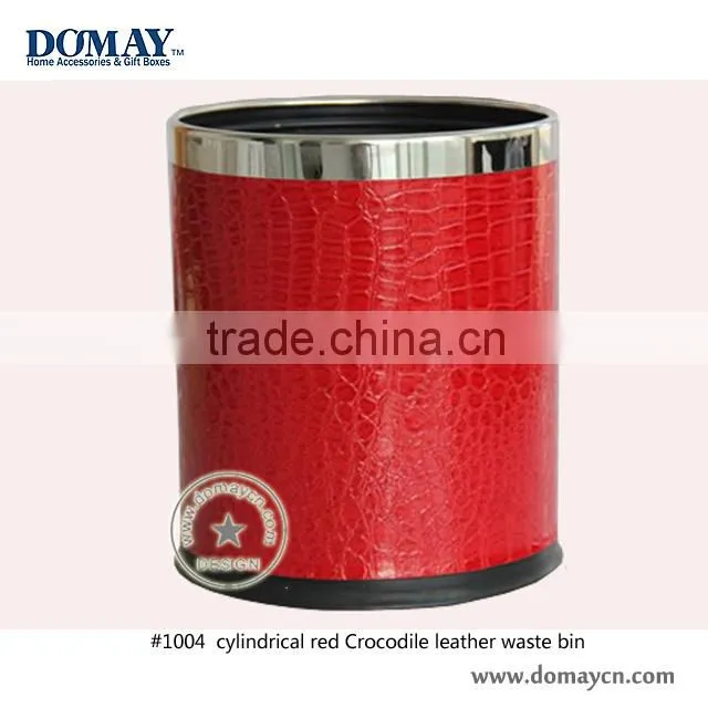 Custom luxury gold color faux leather waste bin/room Dust bin/Leatherette garbage bin, hotel paper bin