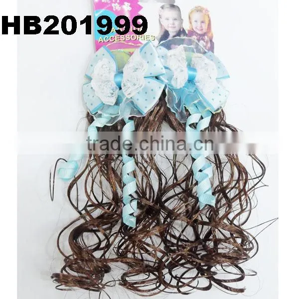 cute baby headband curl hair extensions with sky blue flower ribbon bow