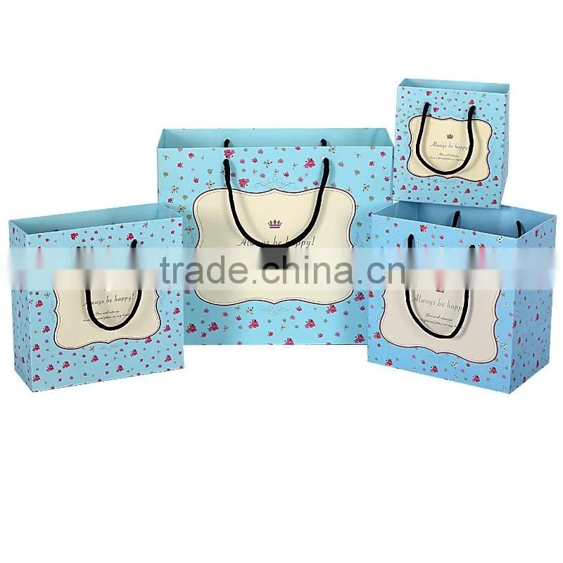 Cream and Sky blue paper bag paper bag gift bag shopping paper bag high quality customized print your logo