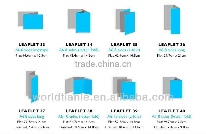 2013 Hot Sales! Different Size full color printing folded Leaflet
