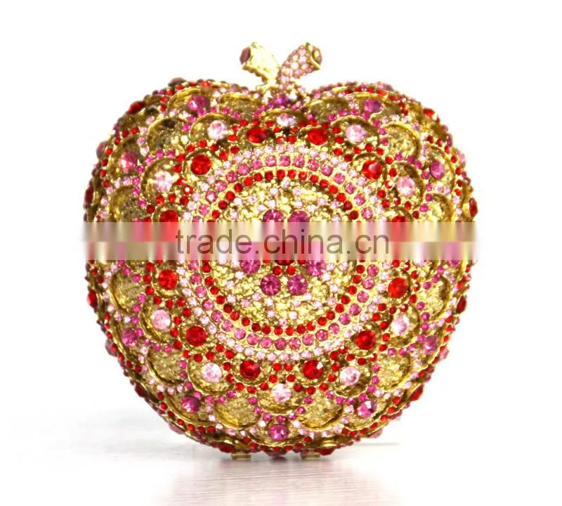 Vintage Fashion Green Apple Shaped Women Crystal Rhinestone Evening Clutch Purse