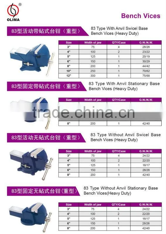 83 Type Without Anvil Swicel Base Bench Vises (Heavy Duty)