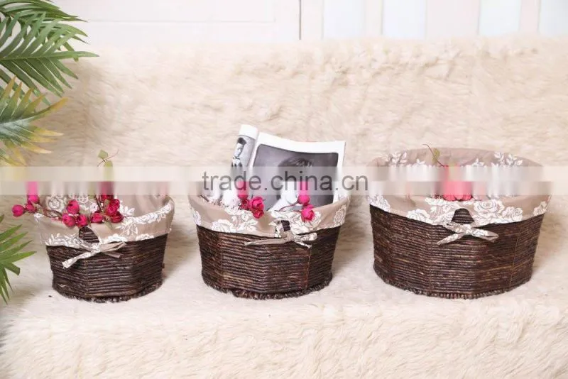 set of 3 maize weaved storage baskets with lining
