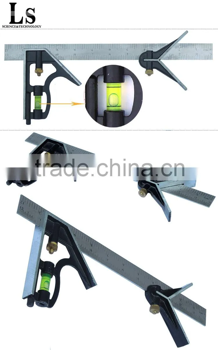Combination Square with 0-180 degree bevel protractors
