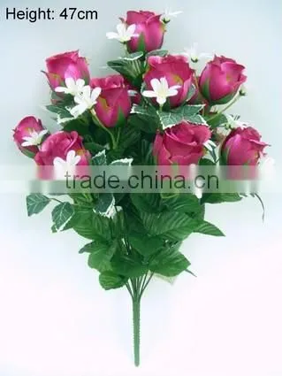 Artificial Flowers For Home Decoration 14-heads Satin Rose Bud Bush