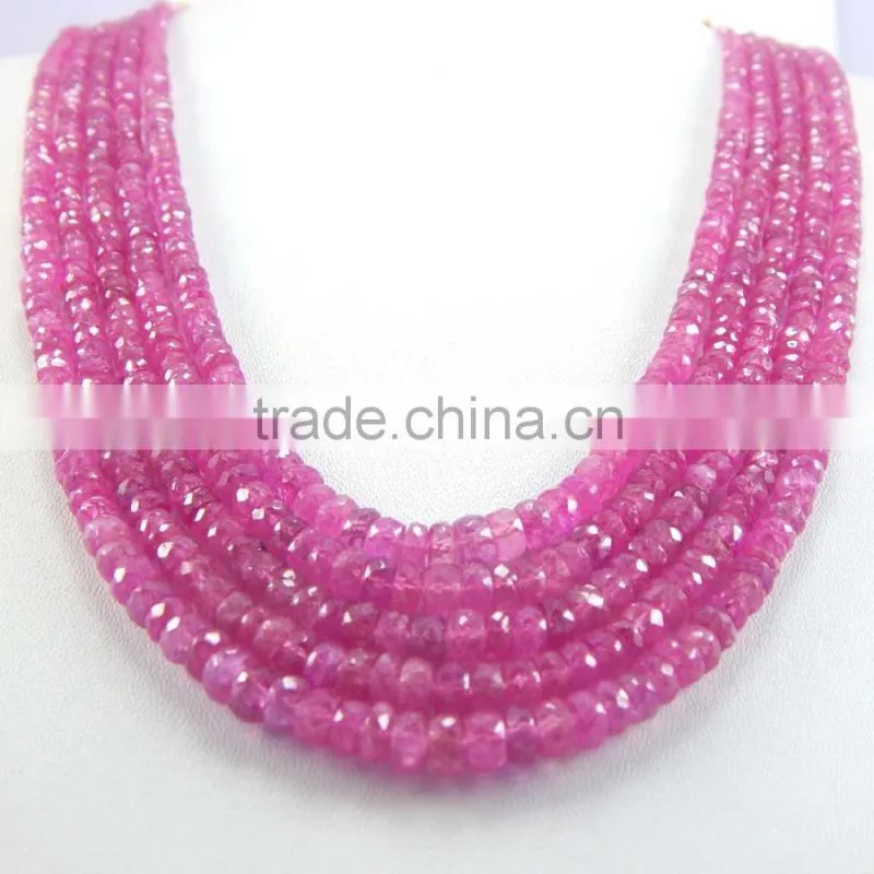 Natural Pink Sapphire Roundel Faceted Beads
